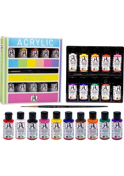 Monalisa Akrilik 10 Renk x 40 ml + Fırça Set