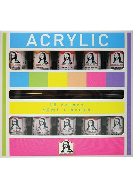 Monalisa Akrilik 10 Renk x 40 ml + Fırça Set