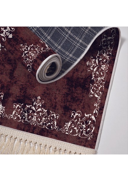 Exclusive Gümüş Saçaklı Dijital Halı Tricia Bordo modelleri