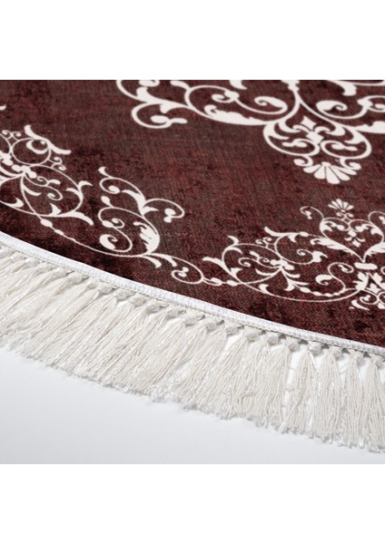 Exclusive Gümüş Saçaklı Dijital Halı Yuvarlak Tricia Bordo modelleri