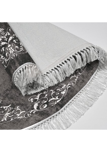 Exclusive Toprak Saçaklı Dijital Halı Oval Tricia Gri̇