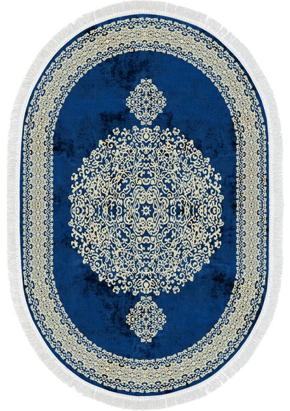 Exclusive Saray Saçaklı Dijital Halı Oval Eloise Mavi̇
