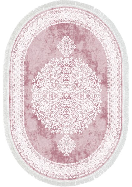 Exclusive Saray Saçaklı Dijital Halı Oval Eloise Pudra