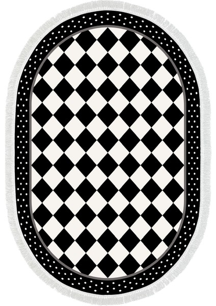 Exclusive Saray Saçaklı Dijital Halı Oval Meghan Si̇yah