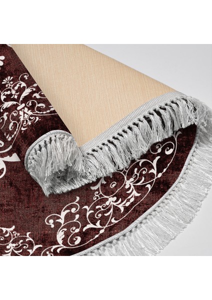 Exclusive Saray Saçaklı Dijital Halı Yuvarlak Tricia Bordo modelleri