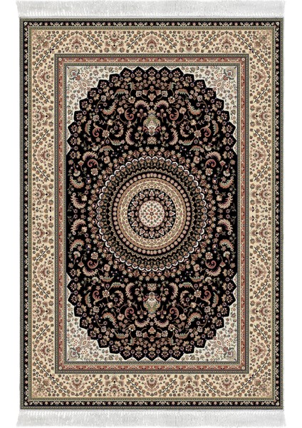 Gümüş Saçaklı Dijital Halı Nerhim Kahve