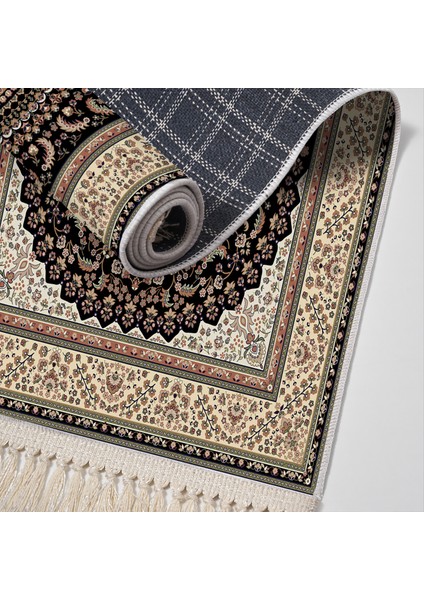 Gümüş Saçaklı Dijital Halı Nerhim Kahve modelleri