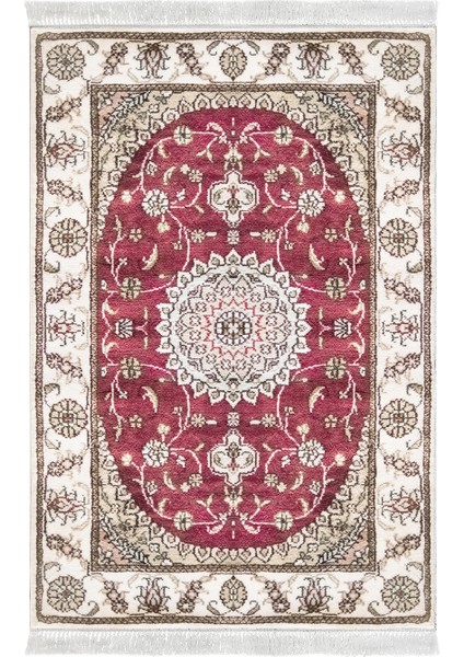 Gümüş Saçaklı Dijital Halı Reyhan Bordo