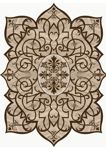 Saray Figürlü Dijital Halı Ginger Kahve