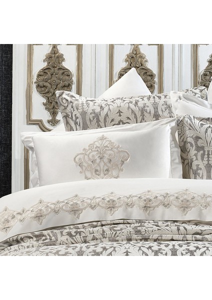 Zebra Casa Astor Damask Gri Çift Kişilik Saten Nevresim Pike Seti