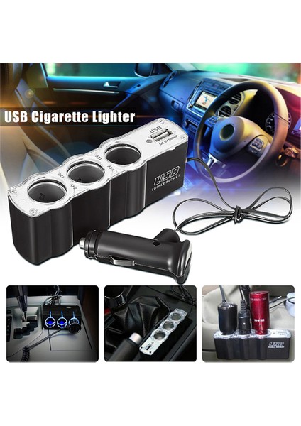 3 Port + 1 USB Oto Araç Çakmaklık Çoğaltıcı Çoklayıcı Hub