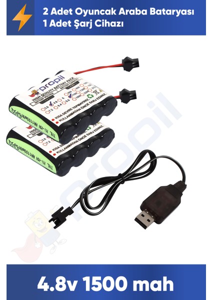 Oyuncak Araba Pili ve USB Şarj Cihazı 4.8V 1500 Mah 2'li fiyatları