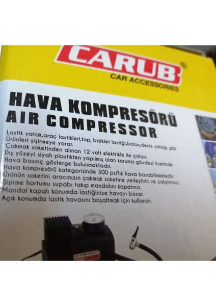 Akmaklık Girişli Hava Kompresörü 12V 300 Psi Lastik Şişirici Pompa