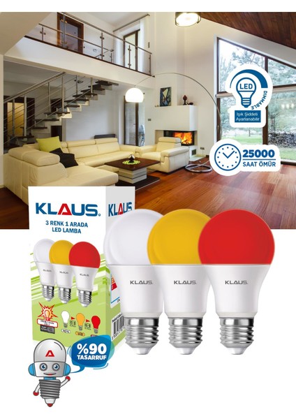 3 Renkli LED Lamba Beyaz Sarı Kırmızı 9W fiyatları