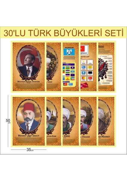 Türk Büyükleri Poster Seti 35 x 50 cm 30'lu