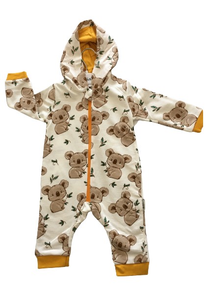Koala Kapşonlu Hardal Unisex Tulum (0-3 Ay), (3-6 Ay), (6-9 Ay)