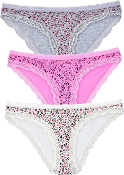 Kadın 3'lü Paket Desenli Bikini Külot
