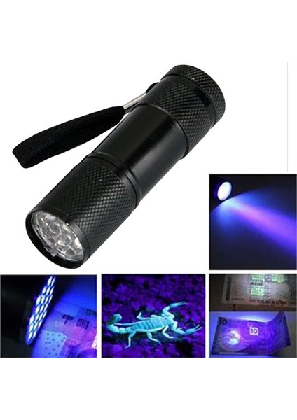 Uv Işık El Feneri 9 LED Ultraviyole Mor Işık Para Döviz Banknot Kimlik Kontrol Cihazı