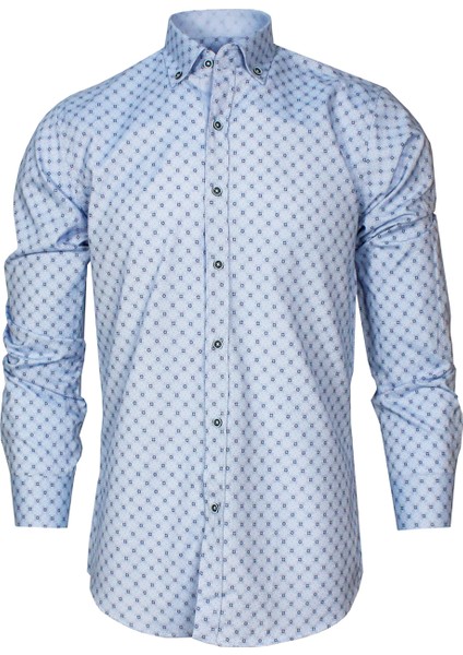 Erkek Slim Fit Açık Mavi Koldan Katlamalı Desenli Erkek Gömlek fiyatları