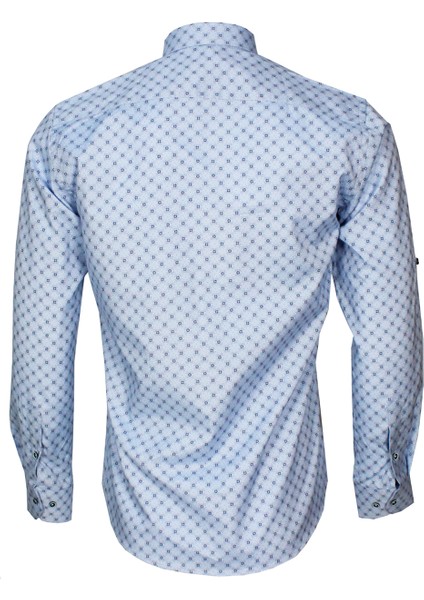 Erkek Slim Fit Açık Mavi Koldan Katlamalı Desenli Erkek Gömlek fırsatları