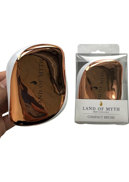 Land Of Myth - LOM1244 Compact Detangling Brush To Go - Çanta Tipi Kapaklı Saç Açma Tarama Fırçası – Gold White