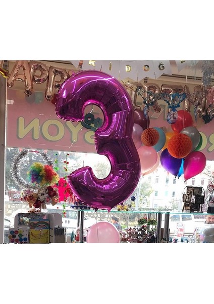 Rakam Balon Folyo 100 cm Fuşya 3