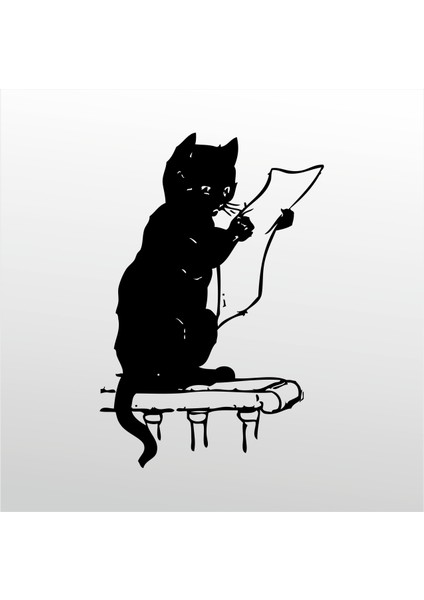 Folyo Sticker Gazete Okuyan Kedi 80 cm Uzunluk Dekoratif Sticker