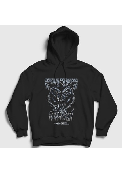 Unisex Siyah Wolf Moonspell Kapüşonlu Sweatshirt