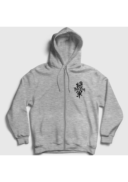 Unisex Gri Shogun Trivium Fermuarlı Kapüşonlu Sweatshirt