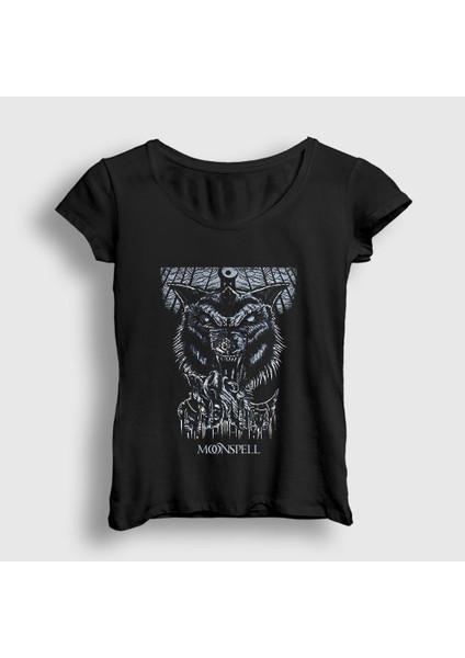 Kadın Siyah Wolf Moonspell T-Shirt