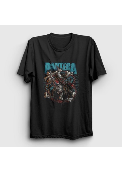 Unisex Siyah Bones Pantera T-Shirt
