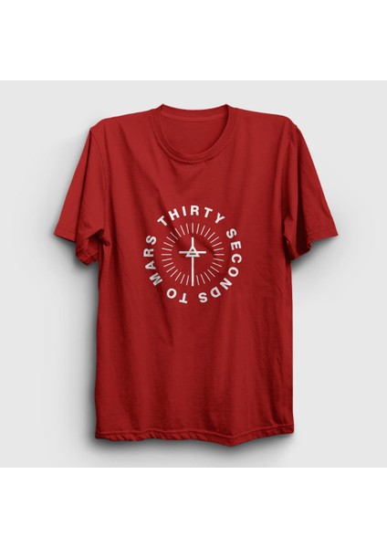 Unisex Kırmızı Circle 30 Seconds To Mars T-Shirt
