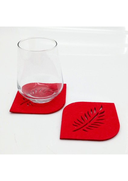 Bardak Altlığı Keçe Oval KÖŞE KIRMIZI 61043
