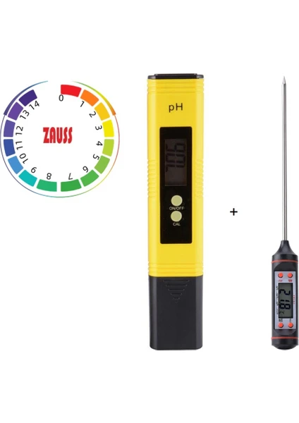 Dijital Ph Metre / 0.01 Hassasiyetinde Su Sıvı Akvaryum Ph Ölçer Pil Kap ve 2 Adet Çözelti Hediyeli + Daldırmalı Termometresi Seti