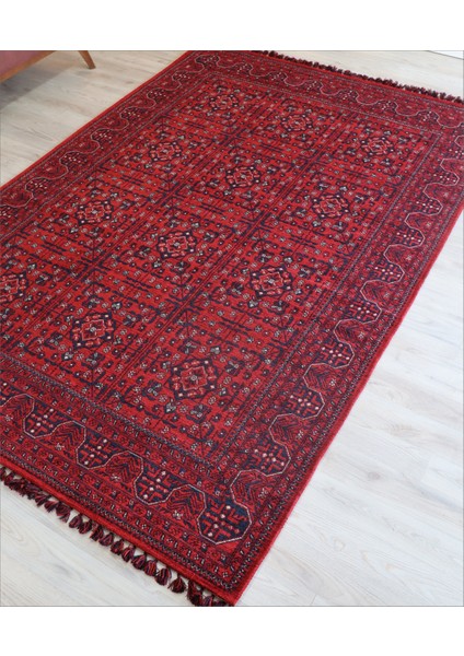 Arte Halı Afgan Kırmızı Salon Halısı Arte Etnik Kilim Yıkanabilir Mutfak Halısı Kaymaz Taban Dekoratif Halı