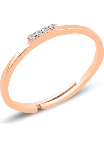 Gümüş Rose Zirkon Taşlı Ayarlamalı Elegant Gümüş Yüzük