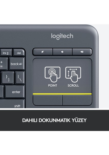 K400 Plus Dokunmatik Yüzeyli USB Bağlantılı Türkçe Q TV Klavyesi - Siyah