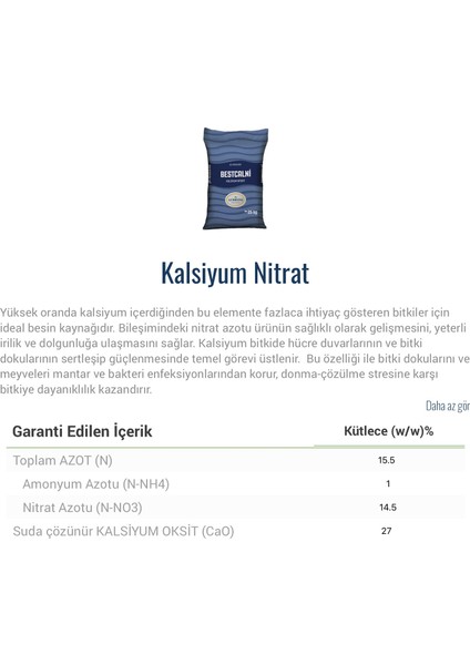Bestcalni Meyve Sebze Çiçek Bitki Besini Suda Çözünür Toz Kalsıyum Nıtrat Gübresi 25 kg modelleri