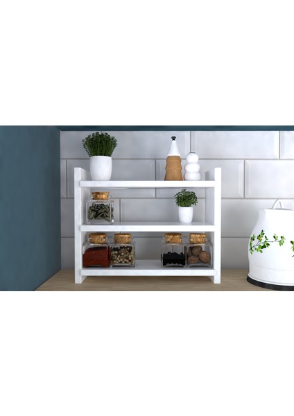 De&se Design Mutfak Tezgah Üstü Baharatlık Parlak Beyaz Mdflam