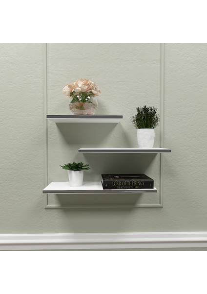 De&se Design Duvar Rafı Kitap Rafı Süs Rafı 3'lü(50-40-30 Cm)Duvar Rafı Parlak Beyaz Mdf-Gri Beyaz Çift Renk Kenar Bantlı fırsatları