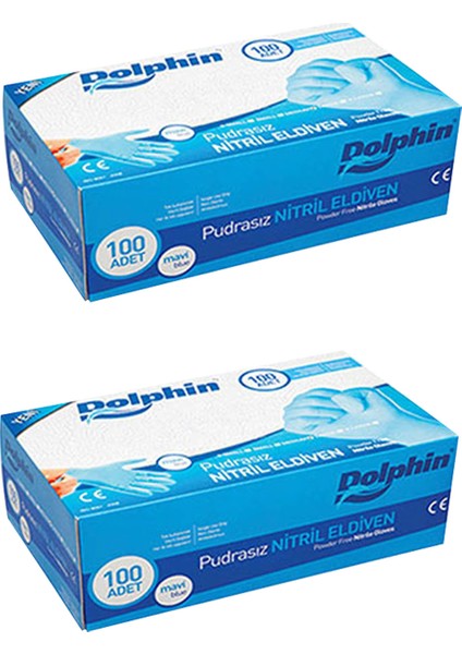 Mavi Nitril Eldiven Pudrasız (M) 100lü Paket 2 Adet