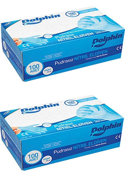 Mavi Nitril Eldiven Pudrasız (L) 100lü Paket 2 Adet