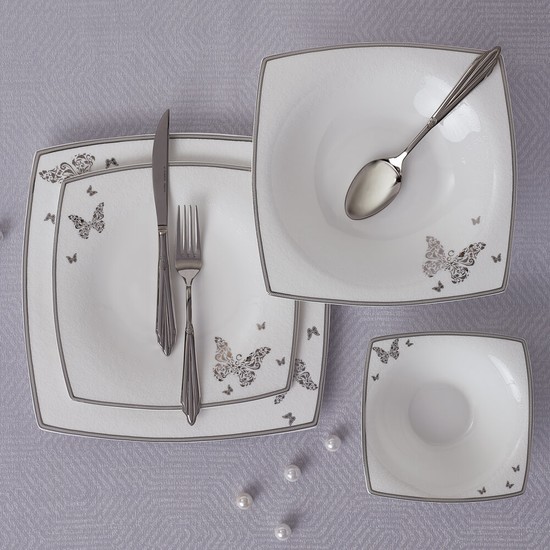 Karaca Fine Pearl Mariposa 62 Parça 12 Kişilik Kare Yemek Fiyatı