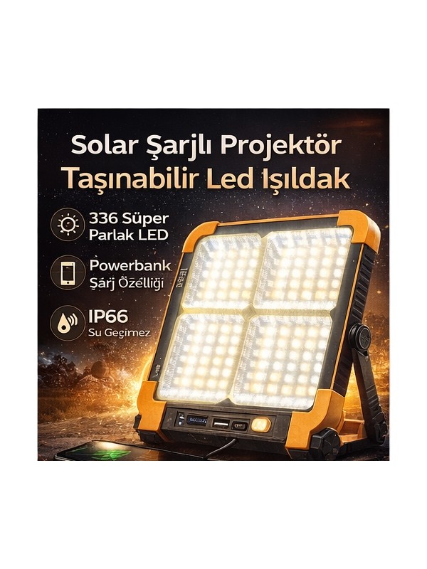 NIXCON 336 LED Solar Şarjlı Projektör IP66 Su Geçirmez Kamp Lambası Powerbank