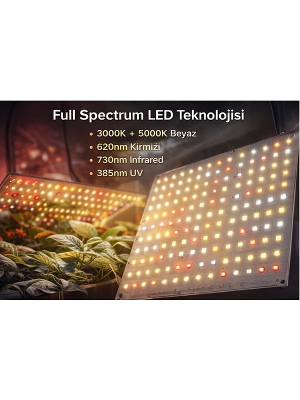Quantum LED Grow Light Full Spectrum 200W Veg+Bloom Modlu Bitki Yetiştirme Lambası 30x30cm