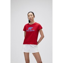 Bad Bear Kadın Parlak Kırmızı Tişört Logo Tee