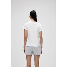 Bad Bear Kadın Kırık Beyaz Tişört Vıolet V-Neck Tee