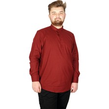 ModeXL Büyük Beden Erkek Keten Likralı Ukol Hakim Yaka Gömlek 20388 Bordo