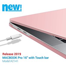 Fujimax Apple Macbook Pro 16 Inç 2020 2019 A2141 BiLGisayar Sert Macbook Kaplama Koruyucu Set (Kaplama+Klavye+Ekran Koruyucu) Pembe