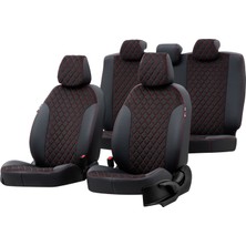 Otom Hyundai Getz 2002-2011 Özel Üretim Koltuk Kılıfı Madrid Design Tay Tüyü Siyah - Kırmızı